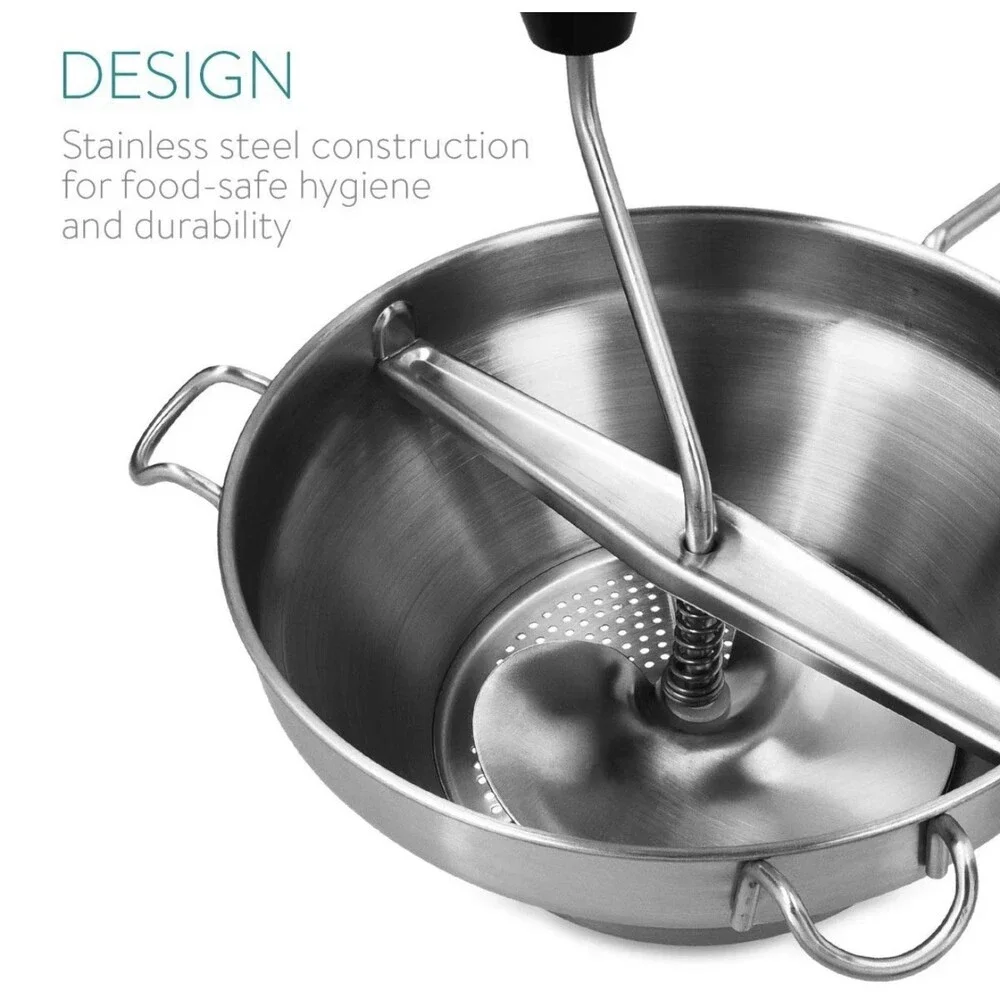 Food Mill  Stainless Steel Food Mill 1.26-Quart with Hand Crank and 3 Grindi New